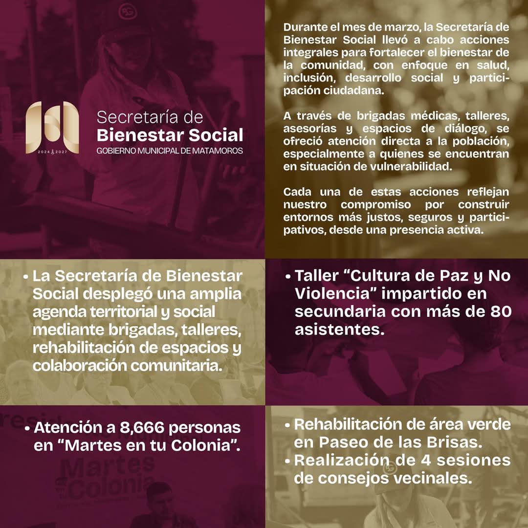 Bienestar Social no baja la guardia y sigue trabajando en beneficio de los matamorenses